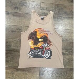 Vintage 1995 Harley Davidson Eagle Graphic Single Stitch Tank Top - Tan - Medium